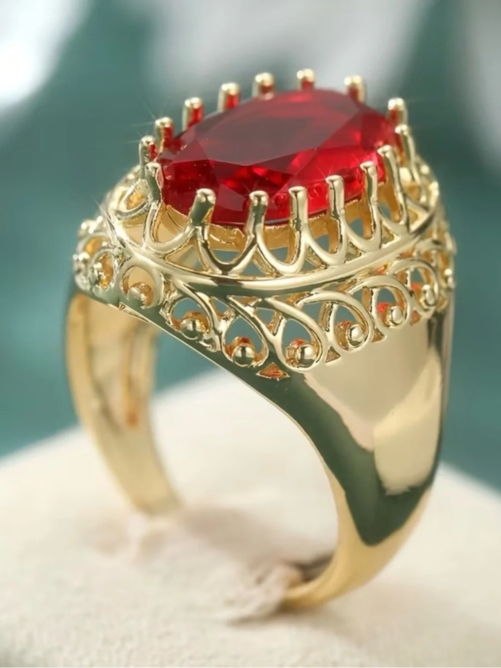 Gold Red Teardrop Cocktail Ring - Women Jewelry